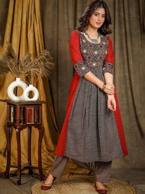 Women abstract printed daily cotton a-line kurta 2