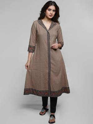 Women solid daily cotton a-line kurta 2