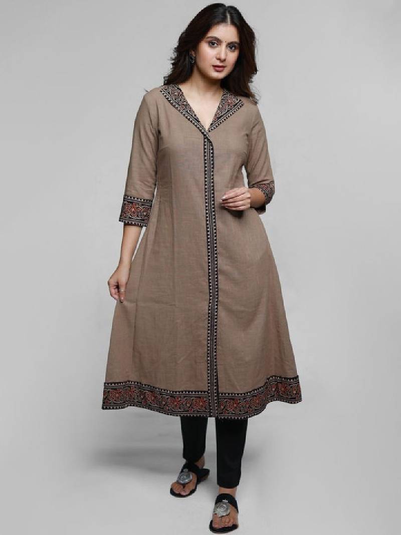 Women solid daily cotton a-line kurta