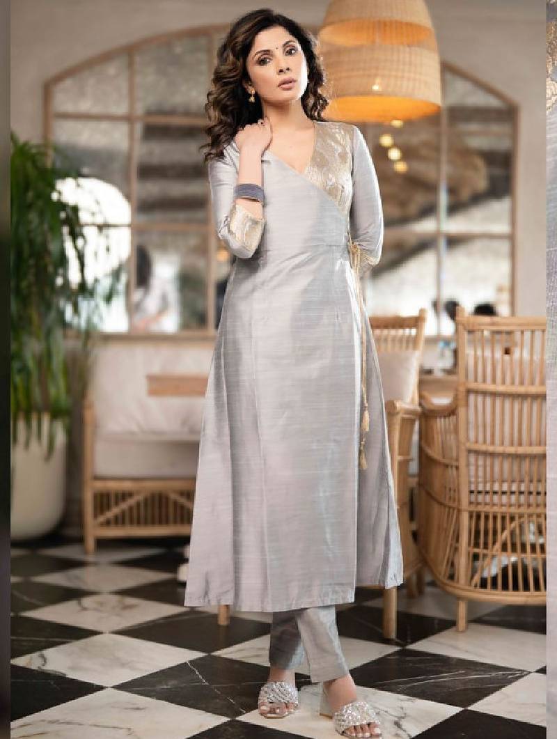 Women grey ethnic motifs printed daily a-line cotton kurta