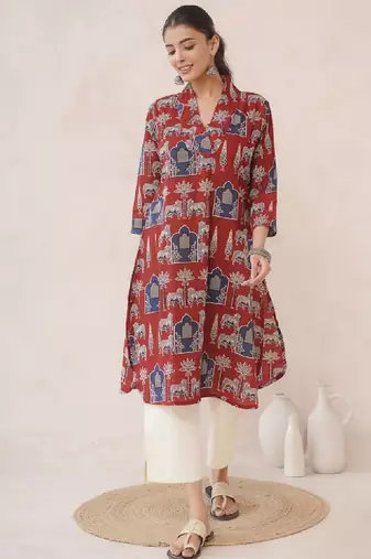 Women pure cotton hand block printed kurta