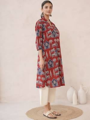 Women pure cotton hand block printed kurta 3