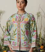 Aari work kashmiri floral cotton straight calf length kurta