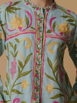 Aari work kashmiri floral cotton straight calf length kurta 3