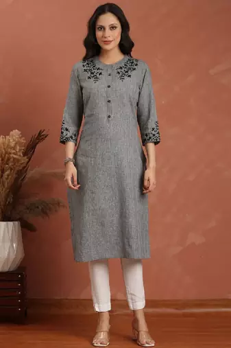 Women floral embroidered daily pure cotton a-line kurta