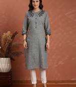 Women floral embroidered daily pure cotton a-line kurta