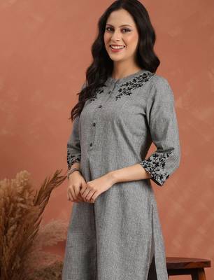 Women floral embroidered daily pure cotton a-line kurta 2
