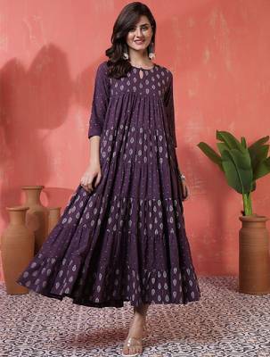 Women ethnic motifs printed daily cotton anarkali kurta 1