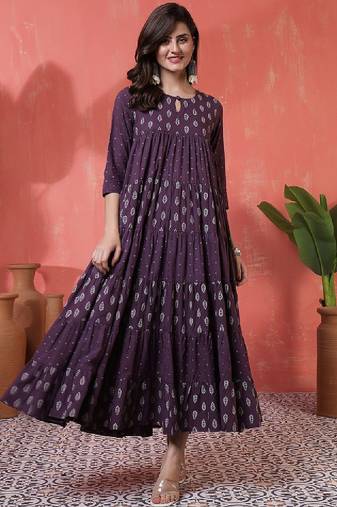 Women ethnic motifs printed daily cotton anarkali kurta