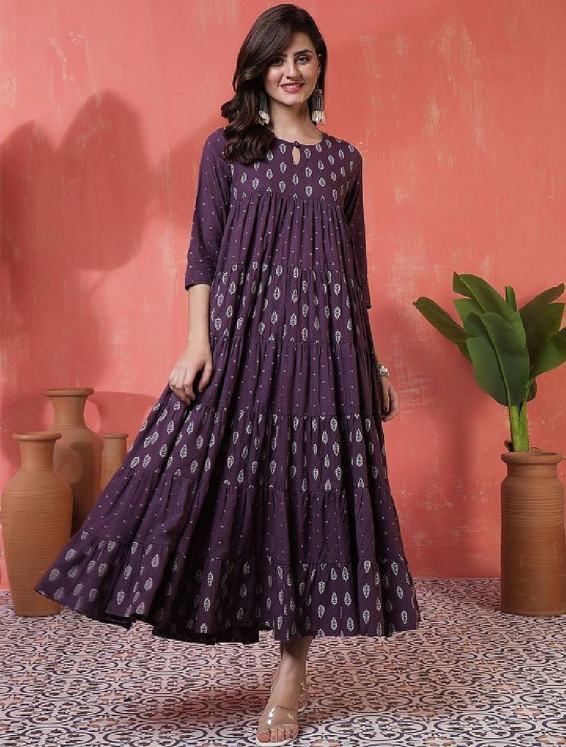 Women ethnic motifs printed daily cotton anarkali kurta