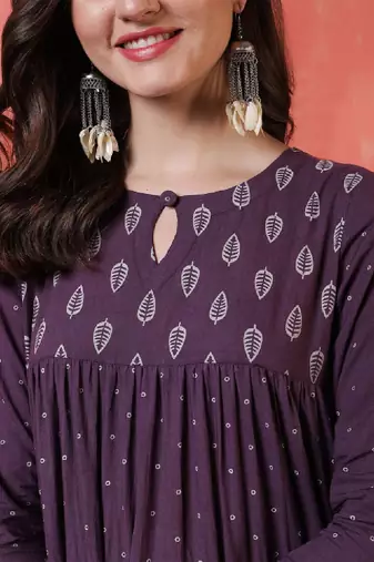 Women ethnic motifs printed daily cotton anarkali kurta