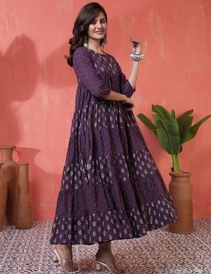 Women ethnic motifs printed daily cotton anarkali kurta 3