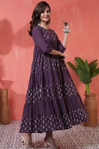 Women ethnic motifs printed daily cotton anarkali kurta