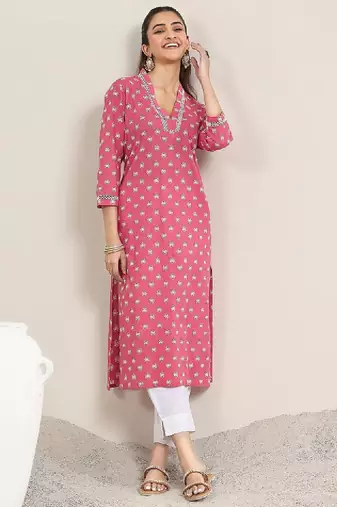 Women floral daily cotton straight kurta