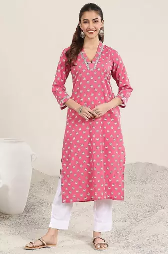 Women floral daily cotton straight kurta
