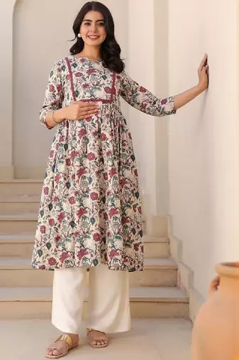 Women floral printed floral maternity anarkali kurta