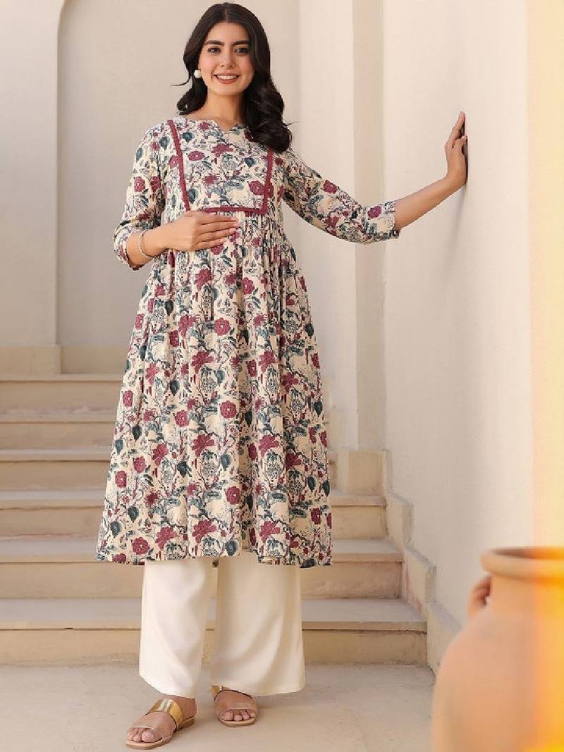 Women floral printed floral maternity anarkali kurta