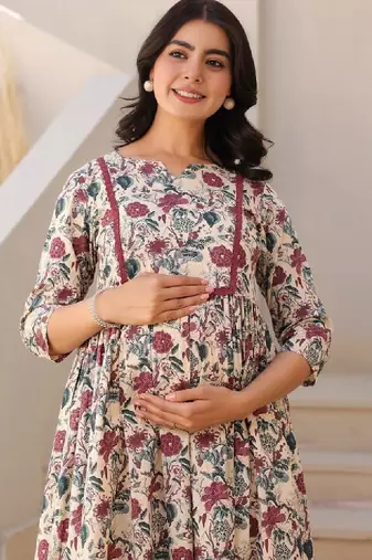 Women floral printed floral maternity anarkali kurta