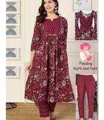 Women purple floral printed maternity anarkali kurta