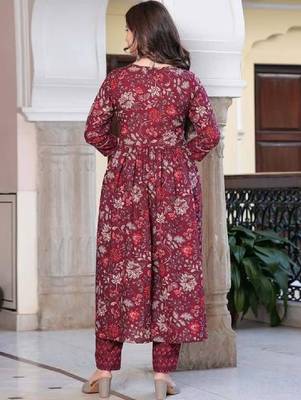 Women purple floral printed maternity anarkali kurta 2