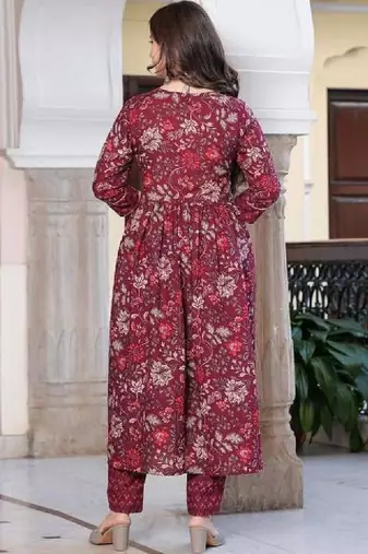 Women purple floral printed maternity anarkali kurta