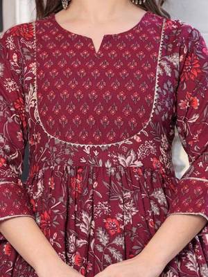 Women purple floral printed maternity anarkali kurta 3