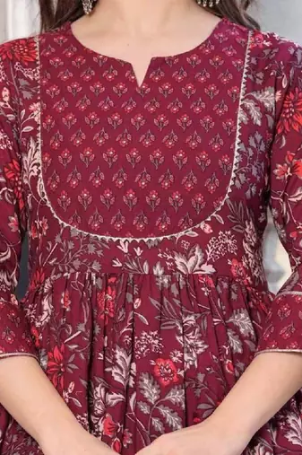 Women purple floral printed maternity anarkali kurta
