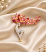 Elegant swan bird brooch with pink crystal leaf design & rhinestone detailing
