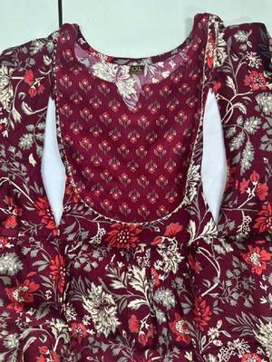 Women purple floral printed maternity anarkali kurta 4