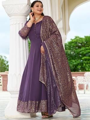 Plus size floral printed georgette kurta with gold foil dupatta 1