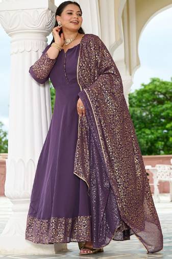 Plus size floral printed georgette kurta with gold foil dupatta