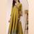 Women mustard yellow floral printed angrakha anarkali kurta with tassel tie-up