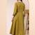 Women mustard yellow floral printed angrakha anarkali kurta with tassel tie-up