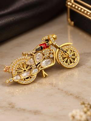 Elegant bicycle brooch with crystal embellishments & red enamel detailing 1