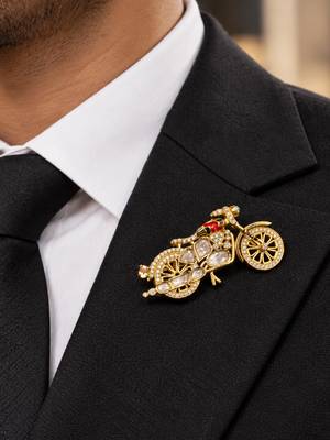 Elegant bicycle brooch with crystal embellishments & red enamel detailing 2