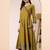 Women mustard yellow floral printed angrakha anarkali kurta with tassel tie-up