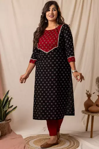Women floral printed cotton block print kurta