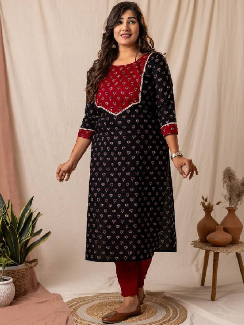 Women floral printed cotton block print kurta