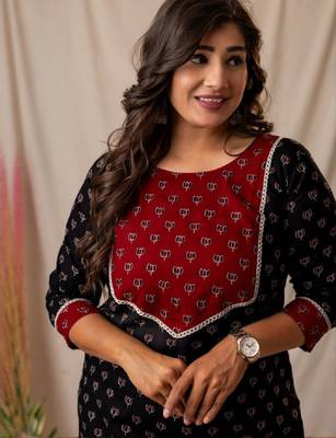 Women floral printed cotton block print kurta 2