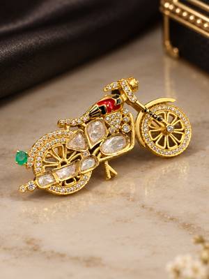 Elegant bicycle brooch with green crystal, clear stones & red enamel detailing 1