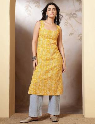 Women ethnic motifs printed festive cotton straight kurta 1