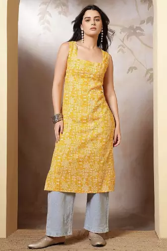 Women ethnic motifs printed festive cotton straight kurta