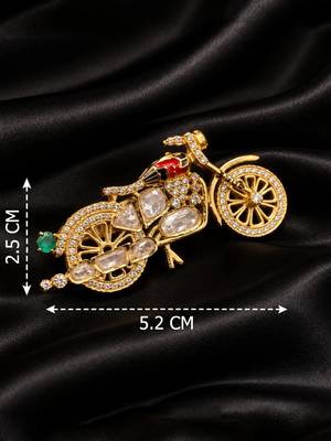 Elegant bicycle brooch with green crystal, clear stones & red enamel detailing 3