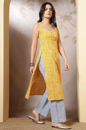 Women ethnic motifs printed festive cotton straight kurta