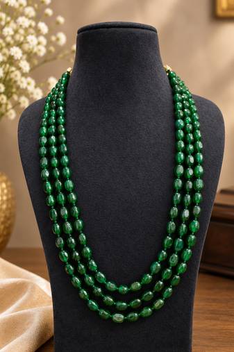 Elegant 3-layer green beaded necklace set with faceted beads