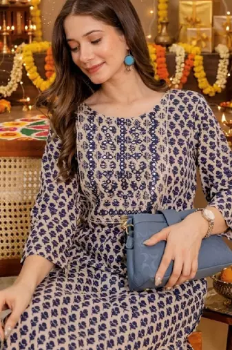 Women floral printed screen print daily pure cotton straight kurta