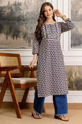 Women floral printed screen print daily pure cotton straight kurta