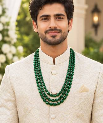 Elegant 3-layer green beaded necklace set with faceted beads 2