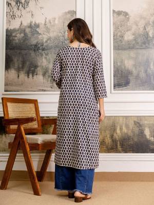 Women floral printed screen print daily pure cotton straight kurta 4