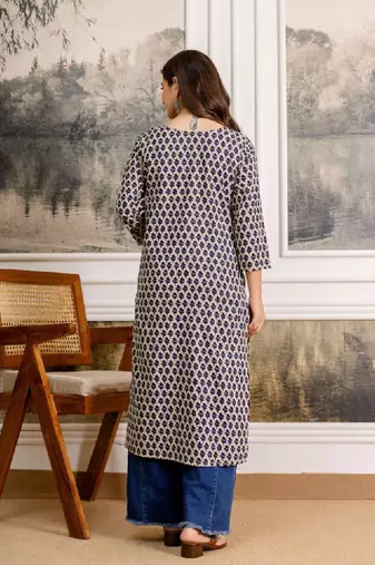 Women floral printed screen print daily pure cotton straight kurta
